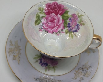 Vintage Royal LM Halsey Very Fine China English Rose Demitasse Cup And Saucer