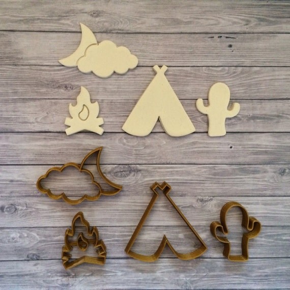 Camping Set Cookie Cutter 4 pcs / Teepee / Cactus / Moon and