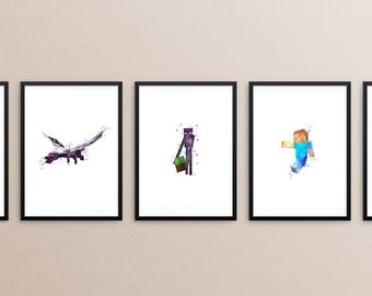 Minecraft bundle, Minecraft characters, Enderman, Ender dragon, steve, spider, creeper