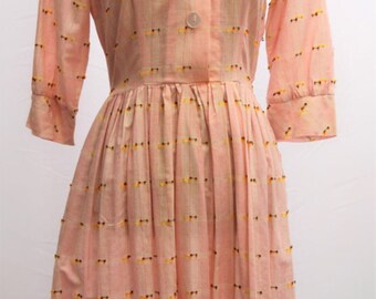 1950s pink day dress made by Keynote UK vintage size 14. Original 1950s dress with POCKET