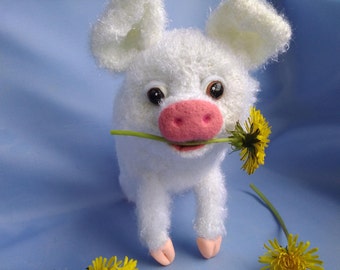 Piggy Happy toy Pink White piggy Mum Gift original Lucky Toy Happy birthday gift Doll animal Amigurumi Toy Knitted Wool toy Miniature Unique