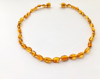 Baltic amber teething necklace Baby genuine honey color Baltic Baroque beads child 13 inches Pure handmade teething jewelry Unisex necklaces