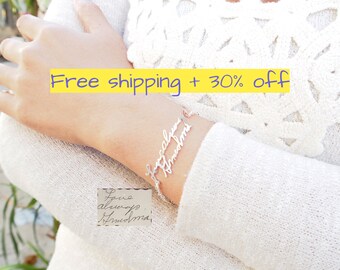 FREE SHIPPING - 30% OFF ** Memorial Signature Bracelet - Personalized Handwriting Bracelet - Actual Handwriting Bracelet - Wedding Birthday