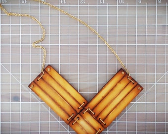 Arrow Lazer Cut Statement Necklace / Laser Cut Wood Necklace / OOAK / Gold Chain / Special For Her