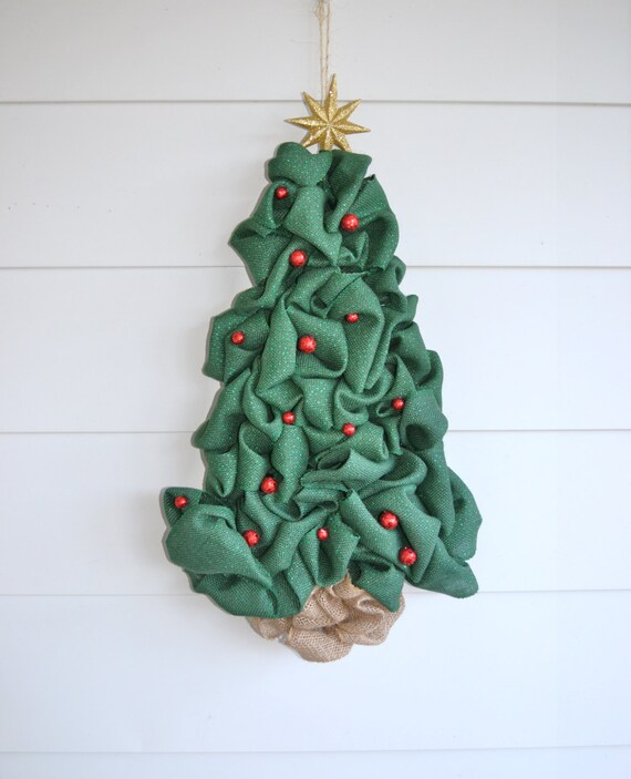 Sparkly Green Burlap Christmas Tree Wreath Door Hanger