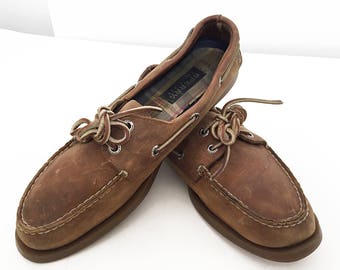 Vintage Sperry Top-Siders Brown Nubuck Suede Deck Shoes Women's 10 Men's 9 Non Marking Sole Classic Preppy Boat Shoe Loafers Nautical