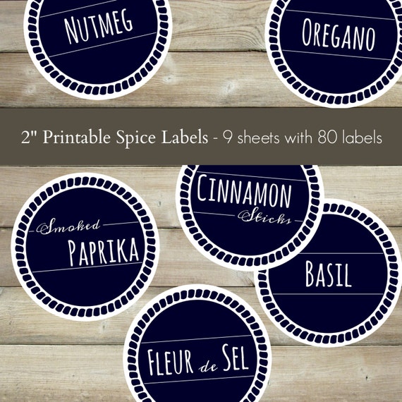 items similar to 2 printable spice labels navy blue round sticker