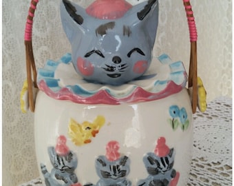 Novelty Cookie Jar 3 Little Kittens ... Kitsch Mid Century Cookie Canister Country Kitchen