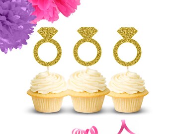 Ring Cupcake Toppers (Set of 12), Wedding Cupcake Toppers, Bridal Shower Cupcake Toppers, Engagement Party, Bachelorette Party, Diamond Ring