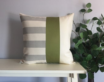 Decorative Pillow Cover, Color Block Pillow, Pillow with Green Stripe
