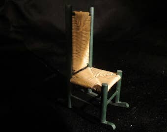 a "rush" Rocking chair' hand made rocking chair with rush style seating, miniature rocker dollhouse furniture