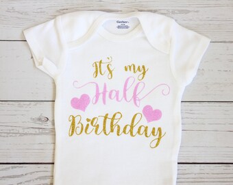 Half birthday onesie | Half birthday outfit, Half birthday girl, Six month birthday, Half birthday, Birthday, 1/2 birthday, Onesie, Onesies