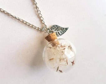 Dandellion necklace, terrarium pendant,terrarium necklace, wishing necklace, birthday gift, make a wish necklace, silver