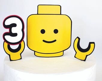 Lego party cake topper, lego theme, party supplies, lego birthday party, lego decorations, lego movie, lego head, lego man, duplo party