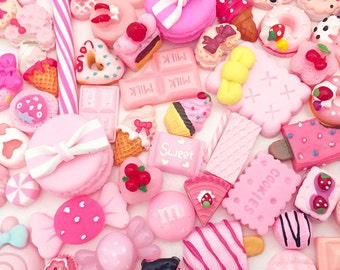 Pink Sweets Cabochon Mix (10 pcs / 30 pcs by Random) Polymer Clay Resin Kawaii Flatback Decoden Craft Cute