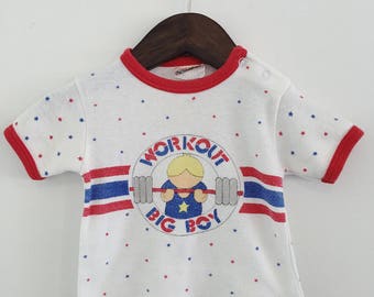 Vintage 80s Starred "Workout Big Boy" Baby T-Shirt