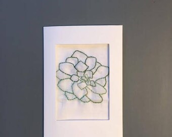 Hand Embroidered Succulent Leaves Outline Wall Art Print Prints