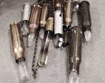 Handmade crystal and bullet shell necklaces