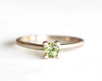 14k gold peridot ring, 4mm, stacking ring, handmade, eco friendly gold, alternative engagement ring, recycled wedding ring