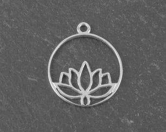 Sterling Silver Lotus Circle Charm 16.5mm (CG9284)
