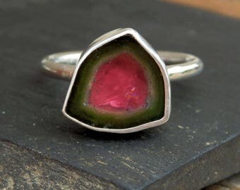 Watermelon tourmaline slice ring / custom ring / bi color tourmaline ring / October birthstone / tourmaline jewelry / raw tourmaline crystal