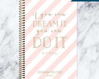 NOTEBOOK personalized journal | lined notebook | personalized gift | stocking stuffer | spiral notebook | pink gold stripes quote