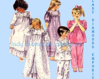 McCalls 3392 Girls Full Length Robe Nightgown Pajamas Top Pants Babydoll Gown Childs size 2 3 4 Vintage 80’s Sewing Pattern Uncut FF