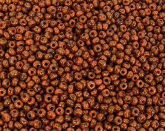 8/0 Opaque Coral Picasso Czech Glass Seed Beads 10 Grams (CS292) SE