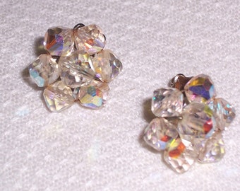 Vintage Aurora Borealis Clip On Earrings