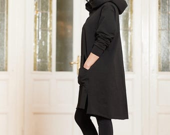 Black Hoodie, Plus Size Clothing for Women, Black Sweatshirt, Plus Size Hoodie, Gothic Clothing, Hoodie Jacket, Black Jacket Long Sleeve Top