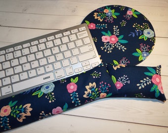 floral mouse pad Keyboard rest and or WRIST REST MousePad set - floral coworker gift - office Desk Accessories
