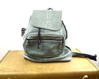 Vintage 90s Leather Backpack Gray Rucksack