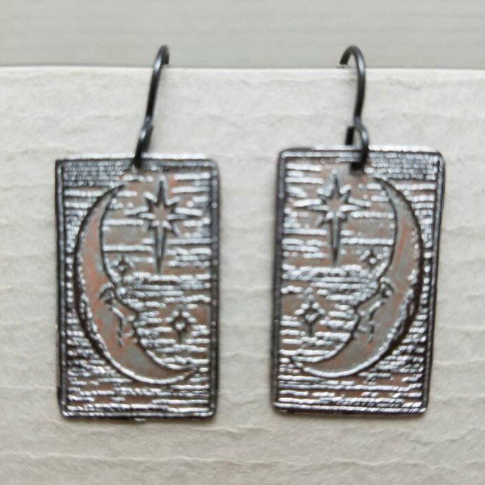 Etched Copper Moon Earrings