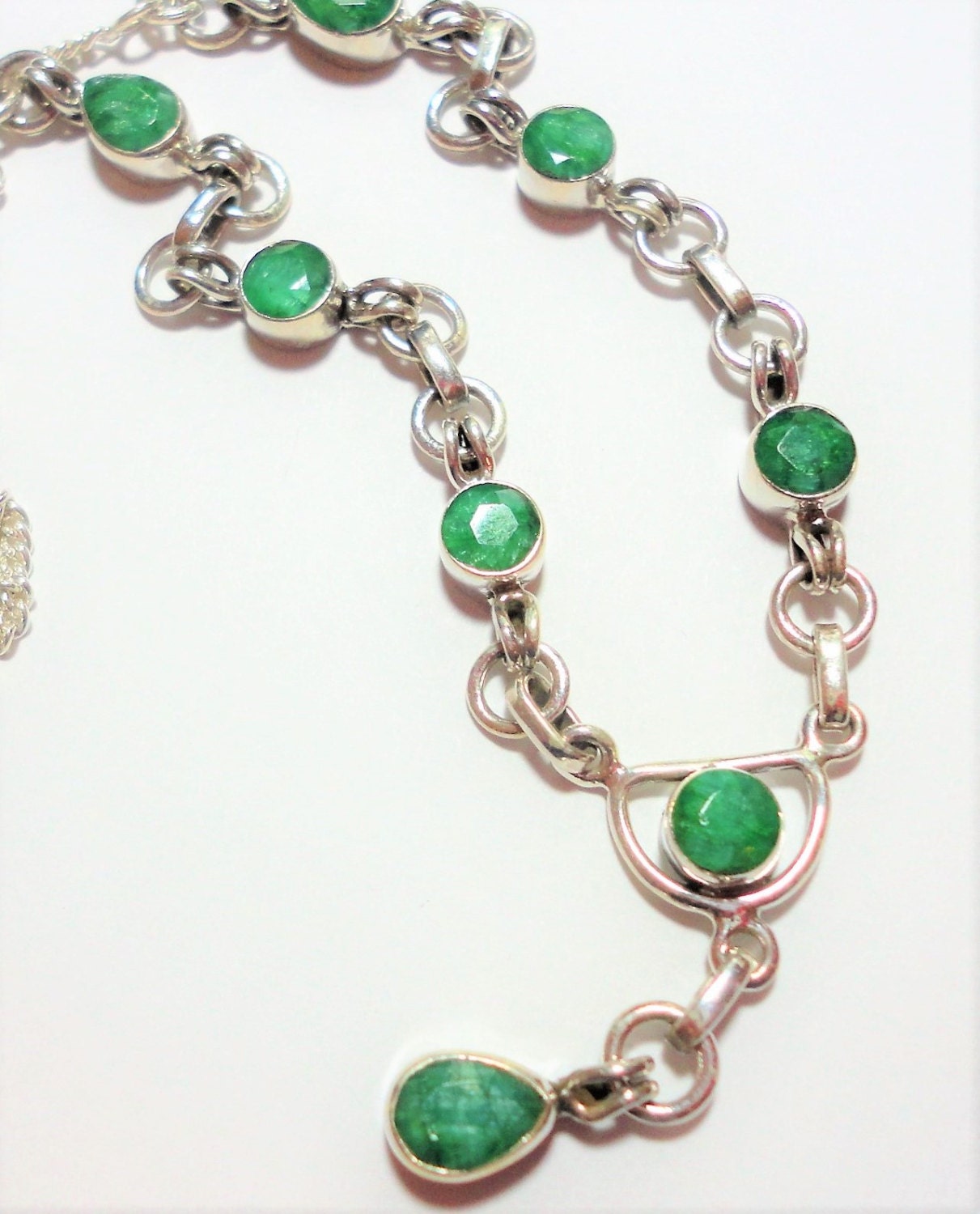 Emerald Necklace Rough Cut Genuine Emerald Y Necklace with 8