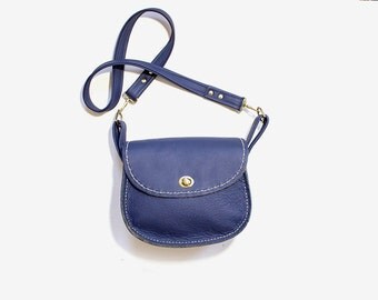 Vintage Leather Satchel / Navy Leather Satchel / Leather Saddle Bag
