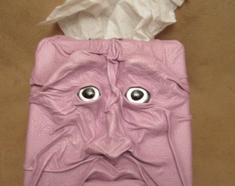 Grichels leather tissue box cover - "Tibit" 29357 - lavender pink with custom silver fish eyes