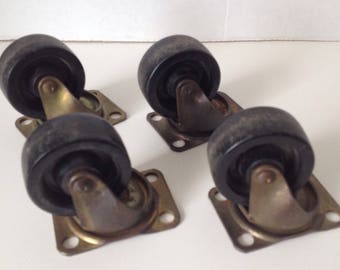 Rotating Plate Caster Wheels Lot of 4 Industrial 1 1/2 Inch Wheel Marked "7B" Vintage Furniture Hardware