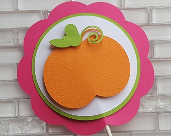 Little Pumpkin Cake Topper in Hot Pink and Orange for Birthday or Baby Shower