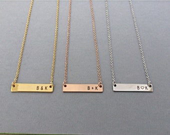 Initial Necklace-Rose Gold Necklace-Personalized Gold Bar Necklace-Engraved Initial-Personalized Necklace-Gift For Her-Valentines Gift