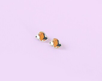 Beagle Dog Wood Earrings - Studs