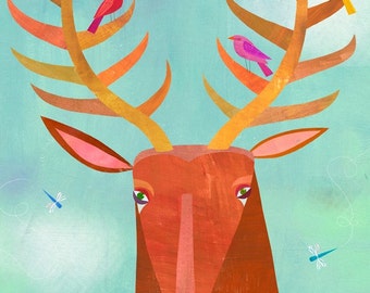 Forest Adventure Deer // Canvas Art Print // Woodland Illustration