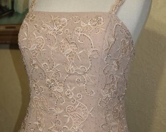 size 8-10 nude color form fitting EMBROIDERED BEADED gown wedding dress brides maid dress with matching shawl Mother of the Bride dress