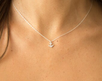 Sterling Silver Mini Small Anchor Necklace, Trendy Celebrity Inspired Jewelry, Tiny Small CZ Necklace, Navy Wife Necklace, Naval Jewelry