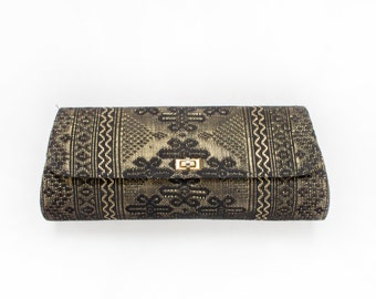 Vintage 60s Purse - Metallic Gold Brocade Clutch Evening Bag - 1960s