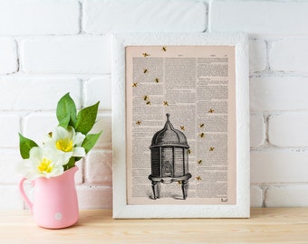 Summer Sale Bumble bee hive , Bee hive Dictionary art, Wall Art Home Decor- Bee hive Art- giclee print BFL029b