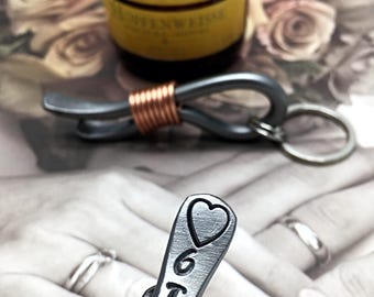 6th Year Wedding Gift - Iron Anniversary - Keychain Bottle Opener - 6 Years - For Couple - Him - Her - 6 - Sixth Wedding Themes Metal Steel
