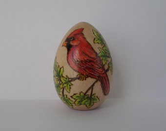 decorated Easter egg, cardinal egg, red bird, personalized easter egg, pyrography, wood burning art