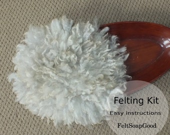 Felted curly rug KIT curly basket staffer siver gray color making set for Baby photography prop Craft set by FeltSoapGood New Zealand wool