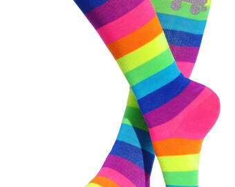 Skate Party Roller Derby Socks Rainbow Knee Socks Neon Trendy Socks Boot Socks Fun Party Birthday Gift Socks Glow Party Socks Funky Socks