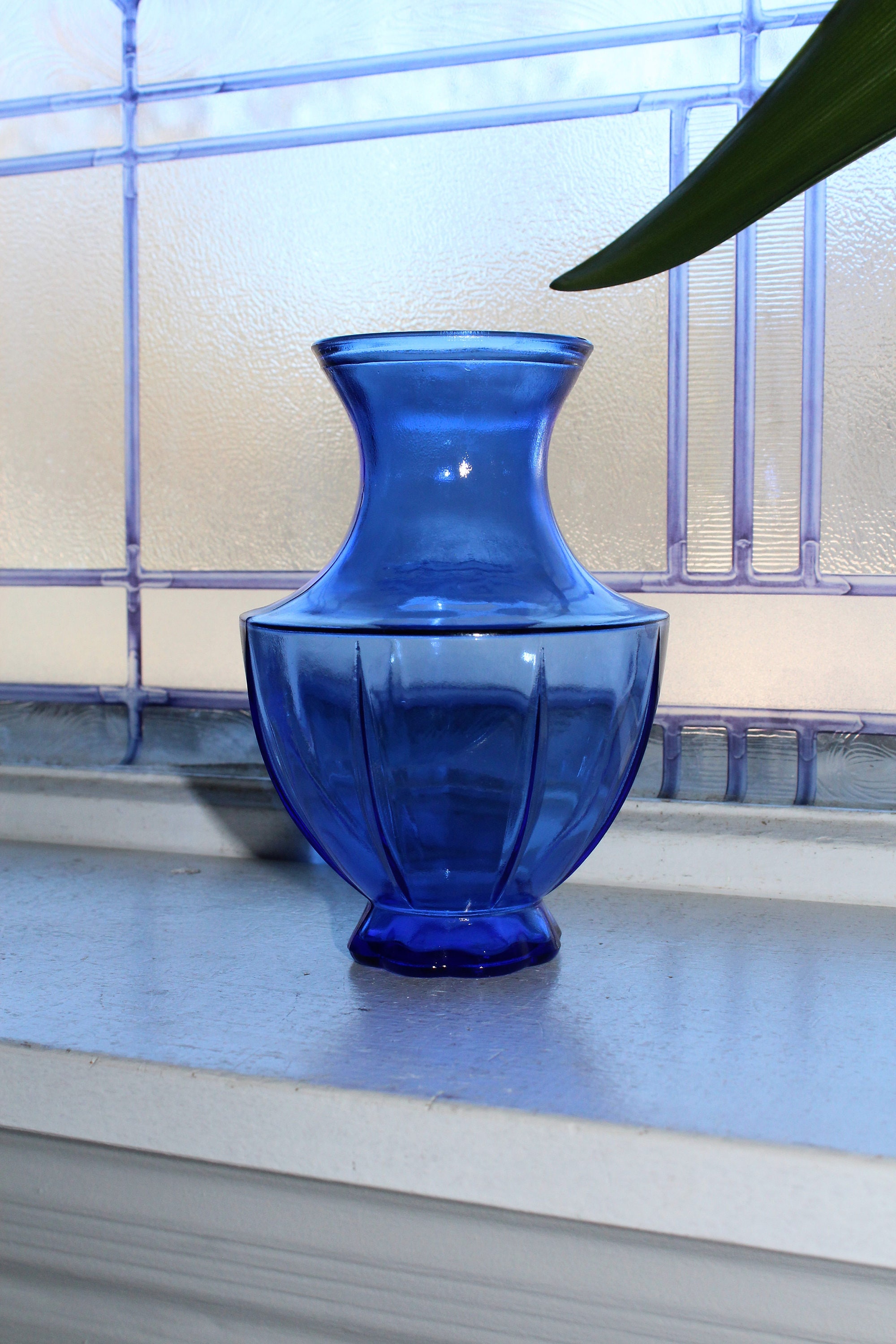 Art Deco Cobalt Blue Glass Vase Vintage 1920s